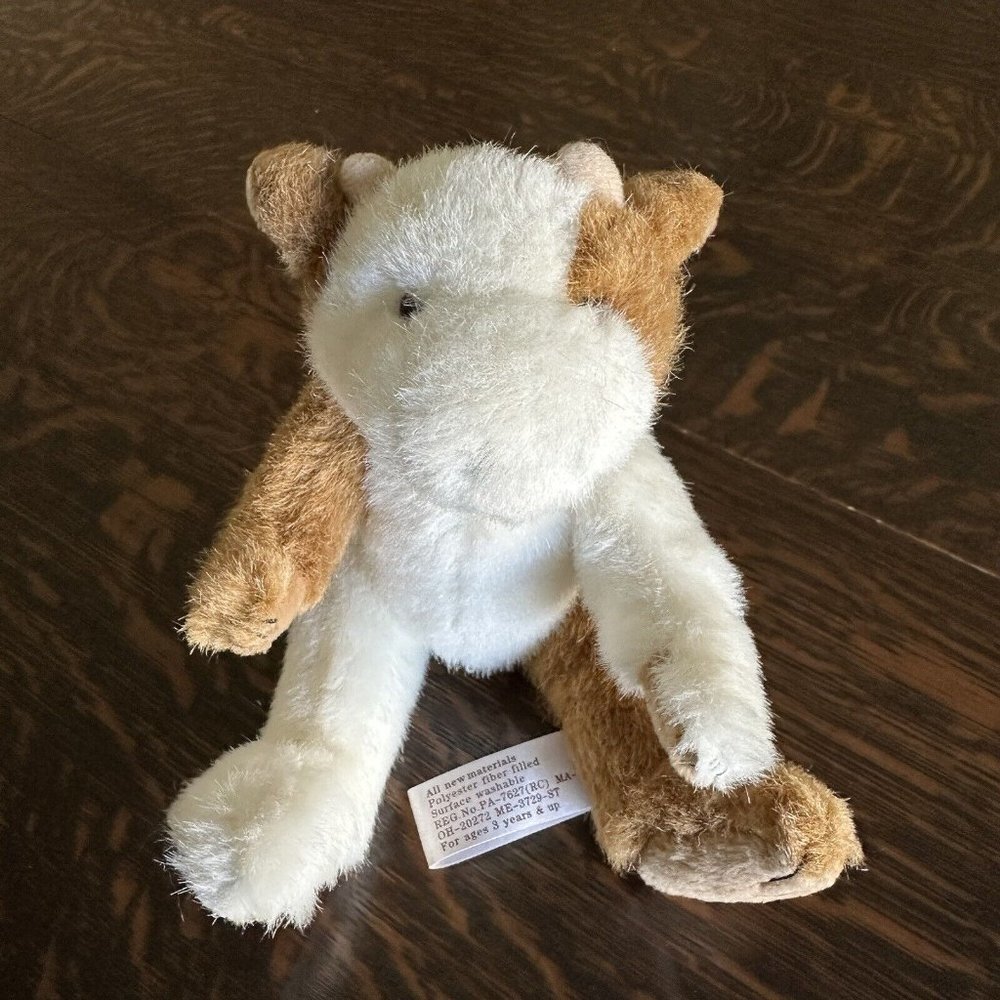 Hugfun‎ Cow Plush Brown White Articuled Limbs Stuffed Animal Size 9" Length EUC